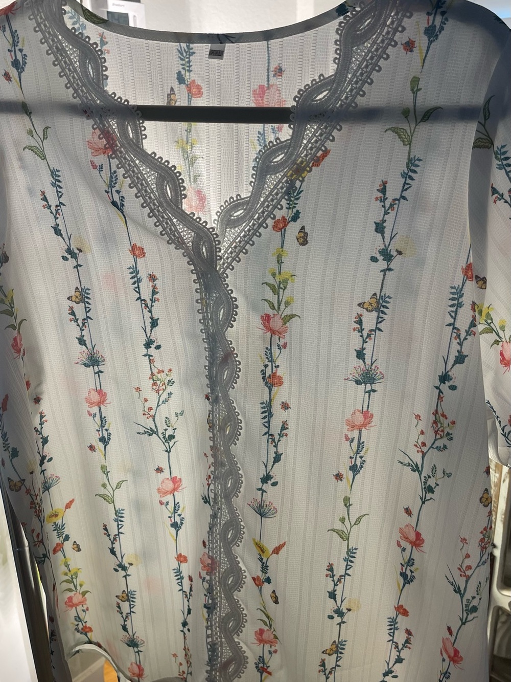 Floral Top with Scalloped Trim White Lace